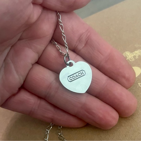 Coach Red & White Enamel Heart Clock Pendant .925 Sterling Silver Necklace - Picture 6 of 6